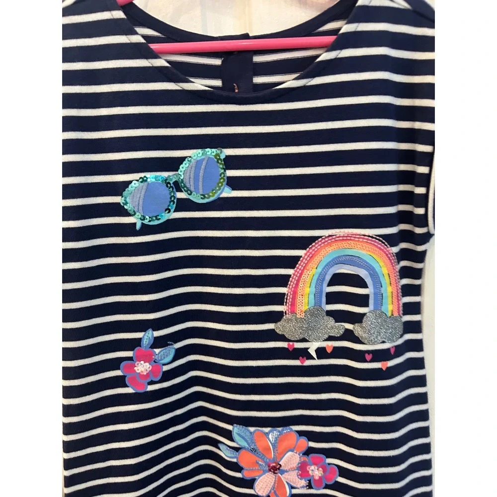 Gymboree T-Shirt Dress Navy Blue Striped Sequin Rainbow Pineapple Fruit Kids 8